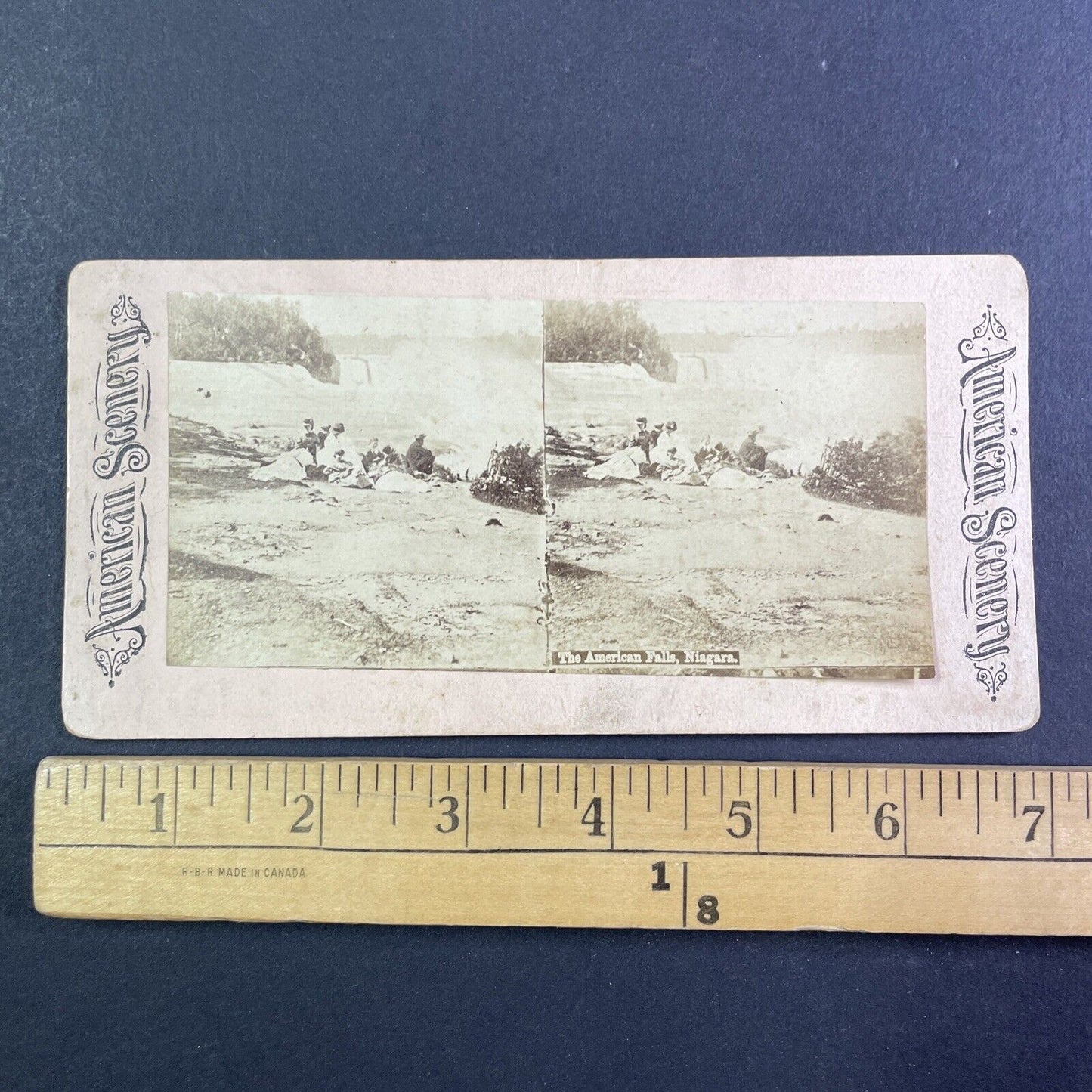 Picnic on top of Niagara Falls New York Stereoview Antique c1870s Y2533