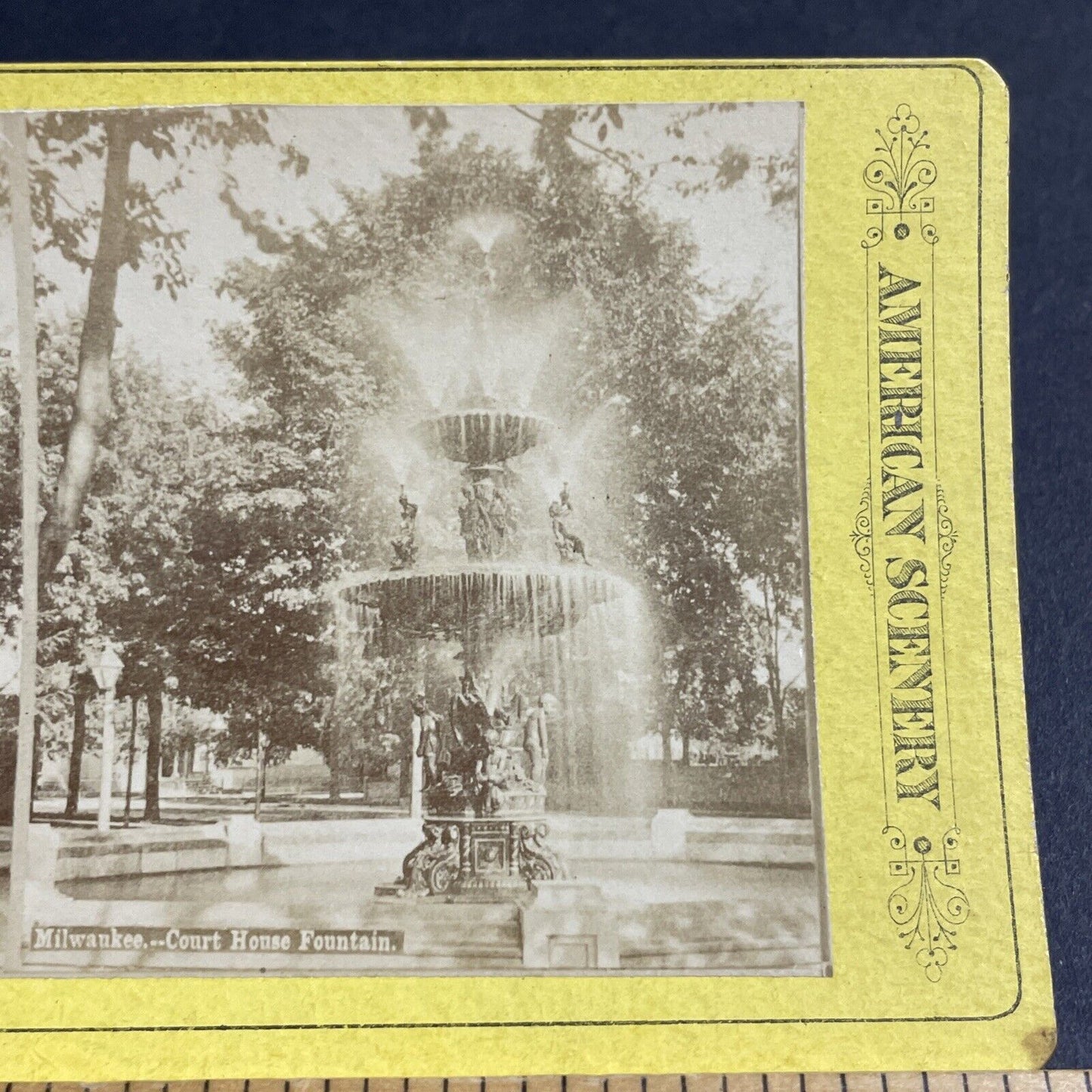 Antique 1870s Milwaukee Court House Fountain WI Stereoview Photo Card P4810