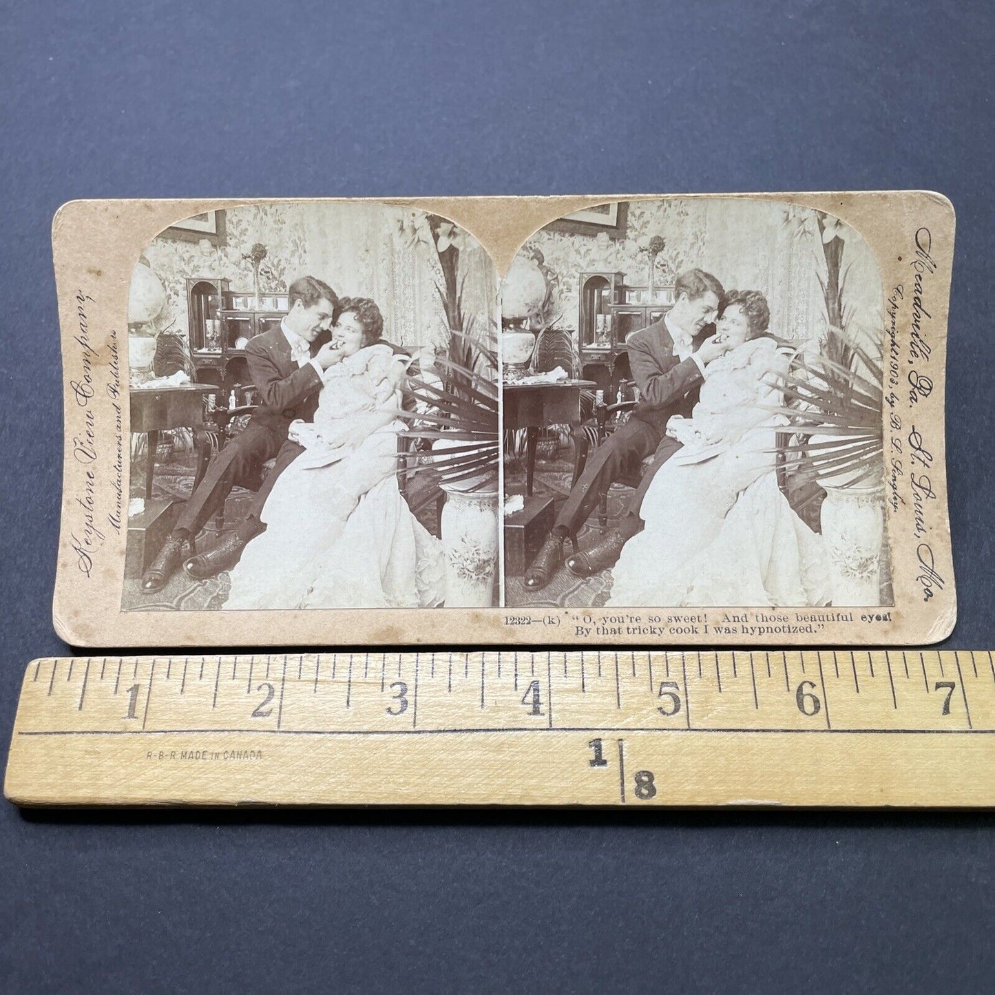 Antique 1903 Man Seduces Wife In Parlor Stereoview Photo Card P2599