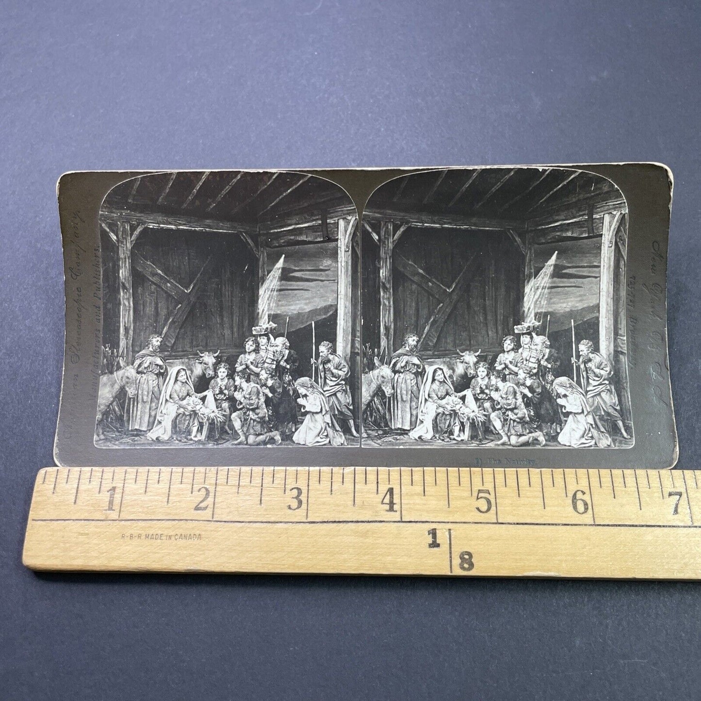 Antique 1880s Christmas Porcelain Nativity Scene Stereoview Photo Card P3125