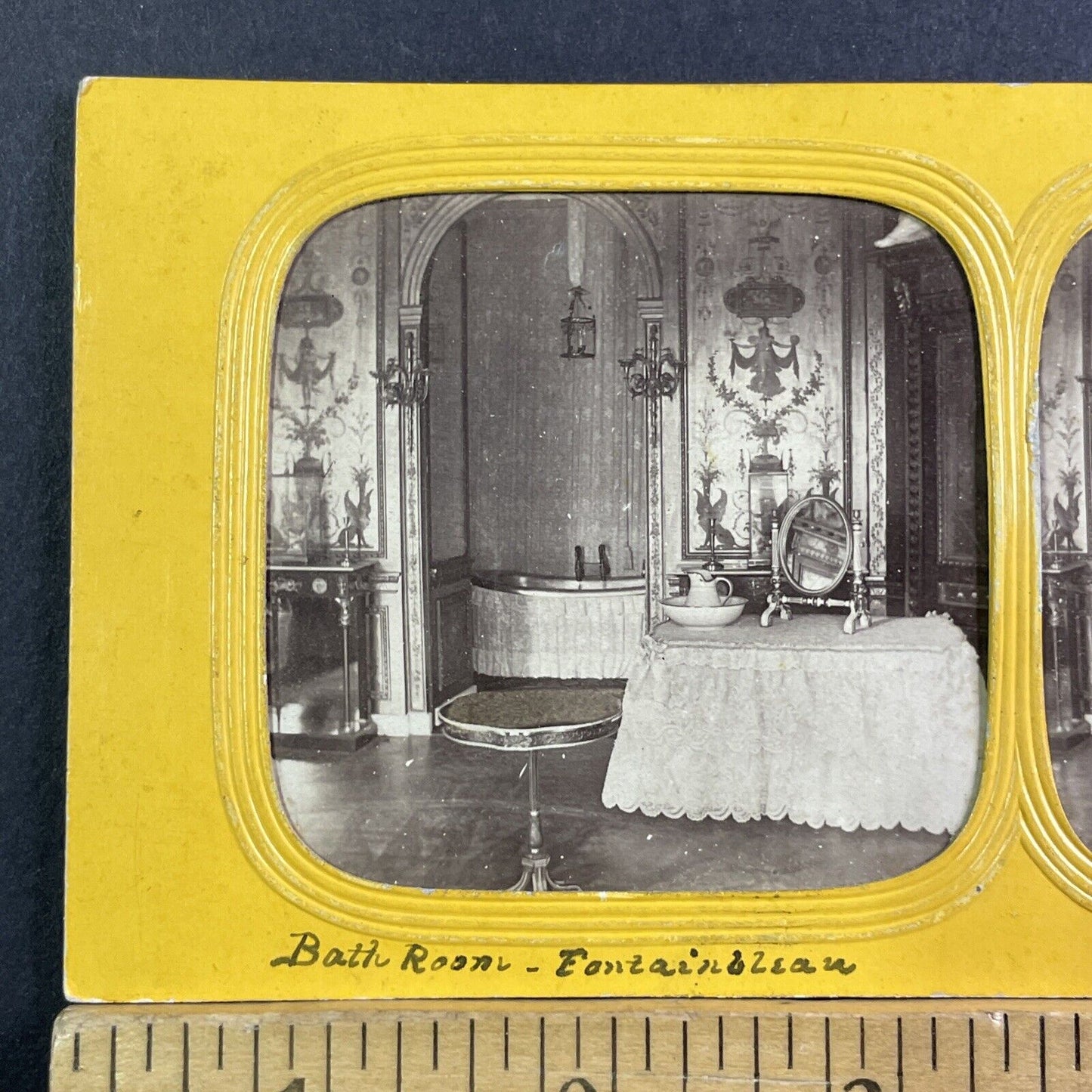 Fontainebleau Castle Bathroom Stereoview French Tissue Antique c1860s XT2122