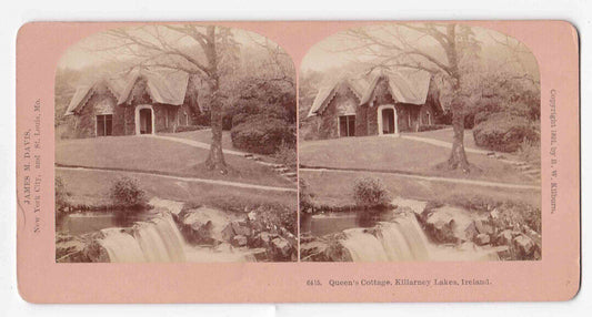 Antique 1891 Queen Victoria's Cottage, Killarney Lakes, Ireland Stereo Card P267