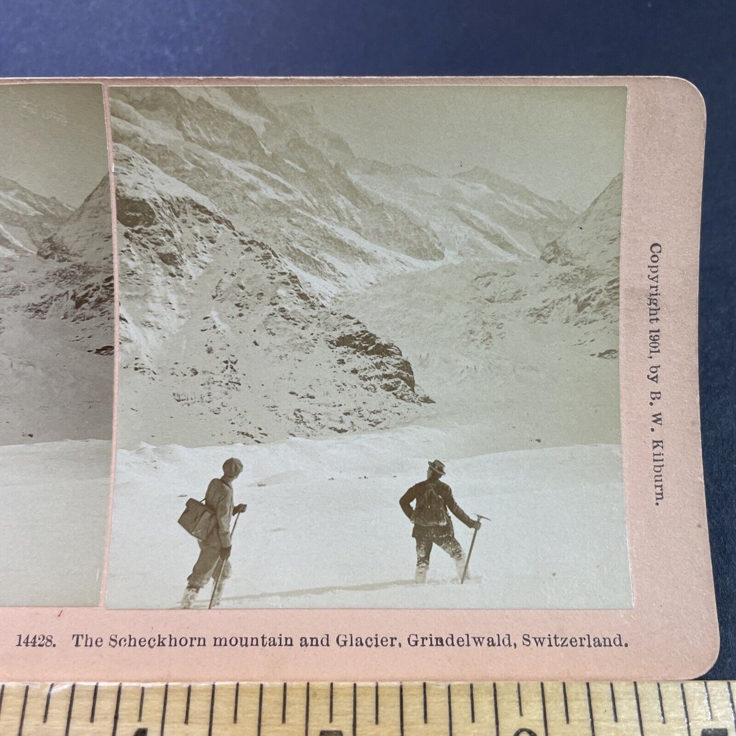 Antique 1901 Swiss Alpine Trekkers In Mountains Stereoview Photo Card P3941