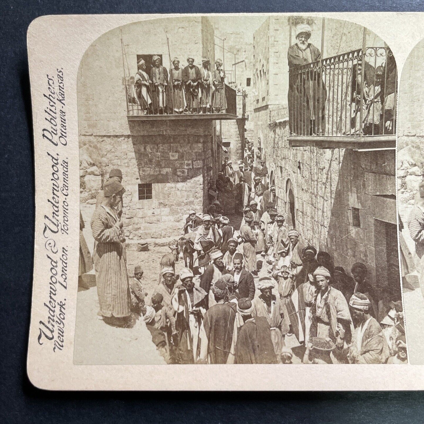 Antique 1900 Merchants In Rameh Palestine Stereoview Photo Card P1387