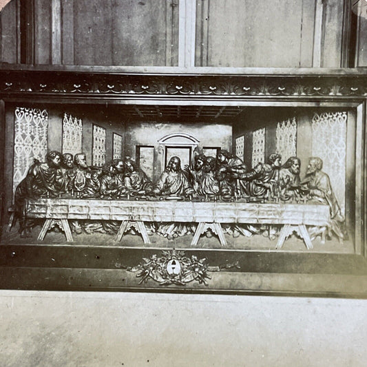 Antique 1890s The Last Supper Wood Carving Art Stereoview Photo Card P5073