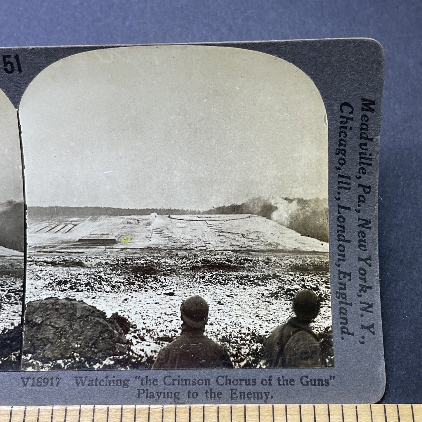 Antique 1918 Shelling German Positions In WW1 Stereoview Photo Card P2732