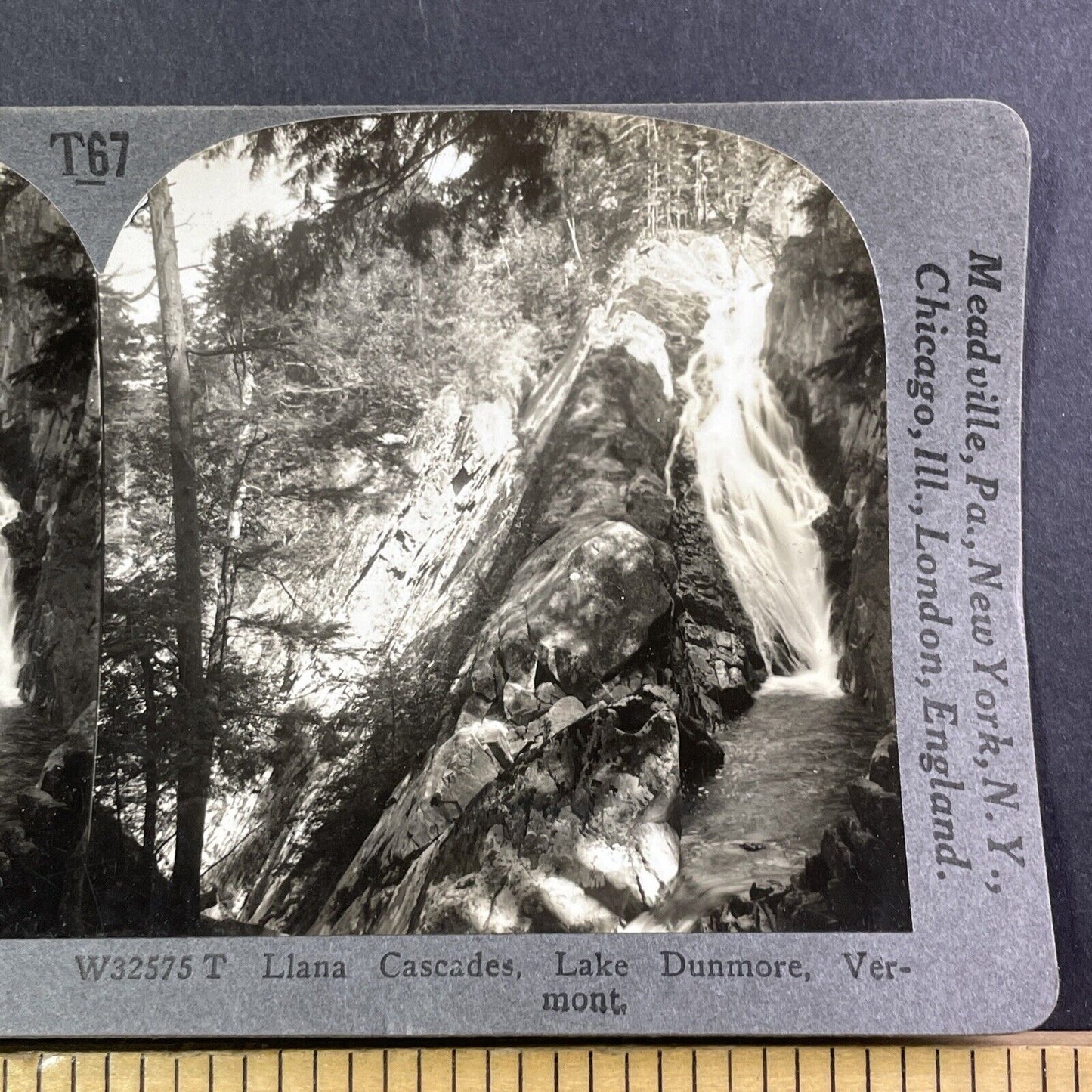 Falls of Lana Waterfall Salisbury Vermont Stereoview Antique c1920s Y513