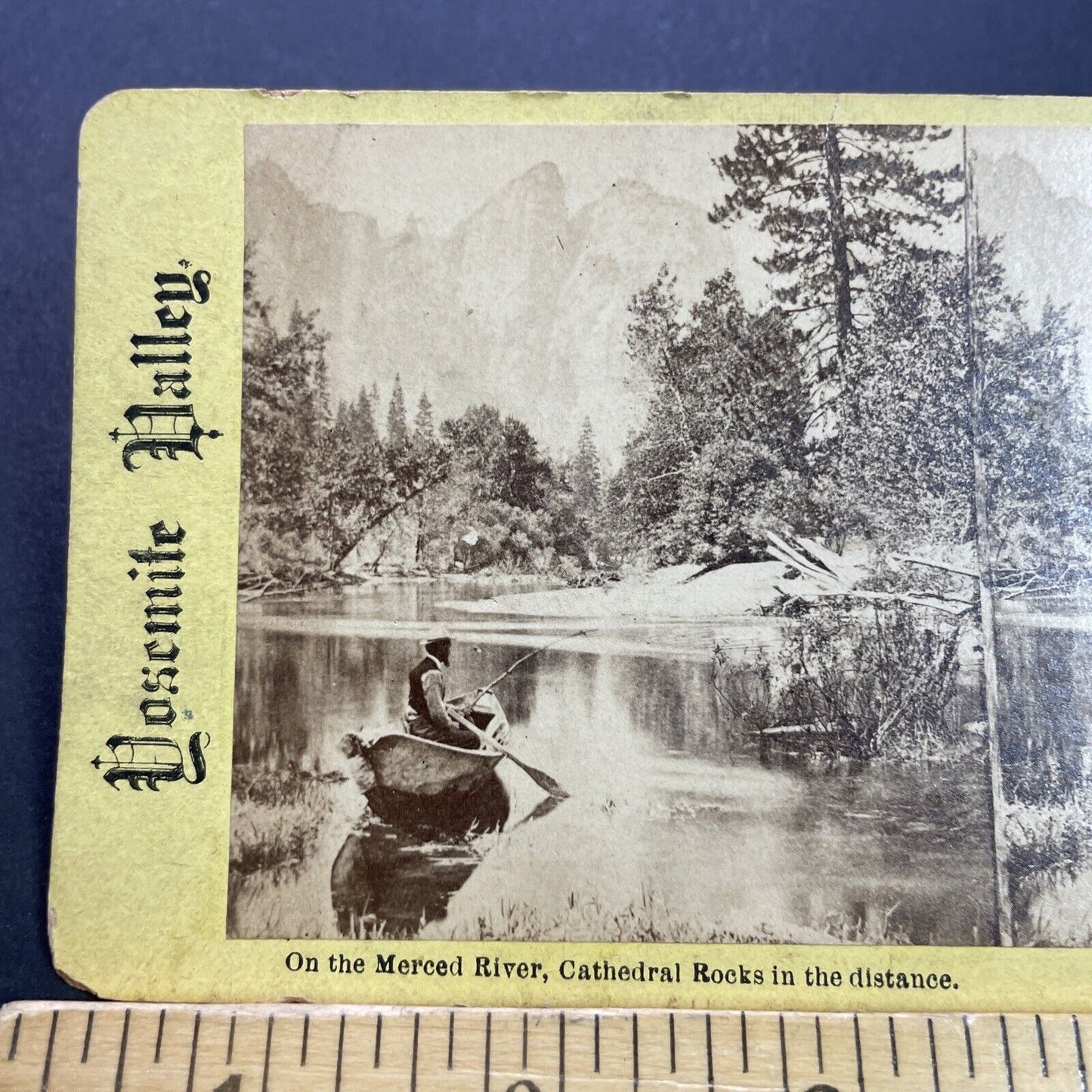 Antique 1870s John Muir Fishing In Yosemite CA Stereoview Photo Card P3528