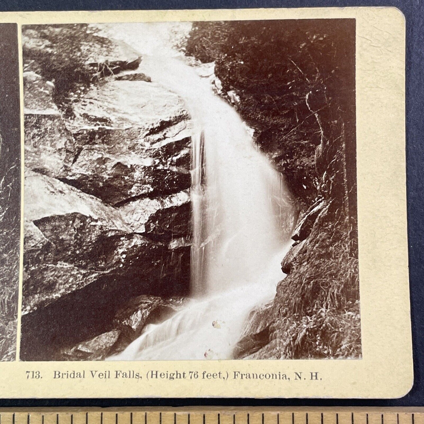 Bridal Veil Falls Franconia Notch New Hampshire Stereoview Antique c1870s Y896