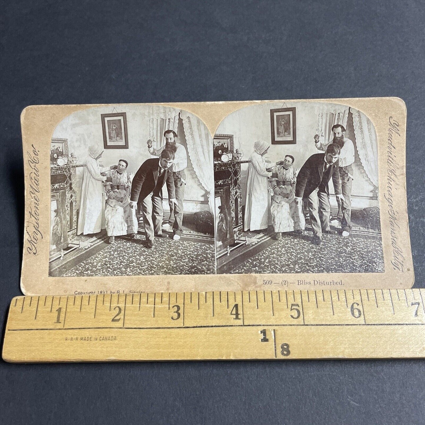 Antique 1893 Father Punches Daughters Boyfriend Stereoview Photo Card P4835