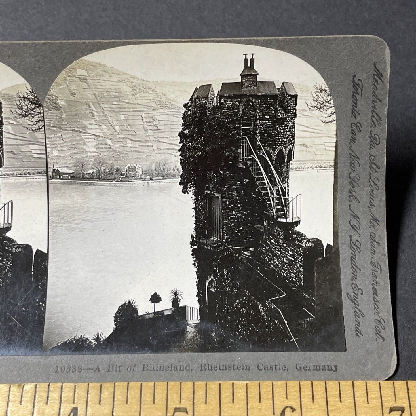 Antique 1902 Tall Skinny Castle On The Rhine River Stereoview Photo Card V2843