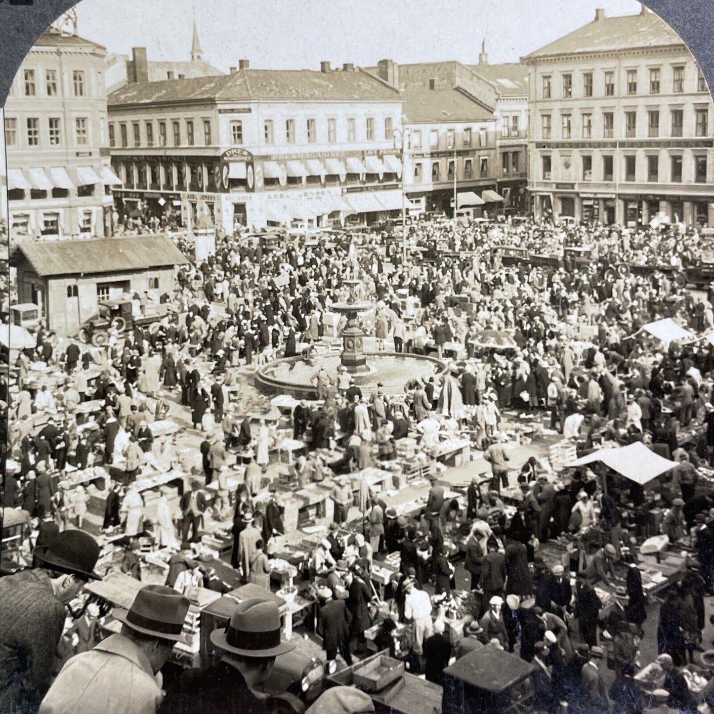 Stortorvet Market in Oslo Norway Stereoview Late Period View Antique c1933 Y1235