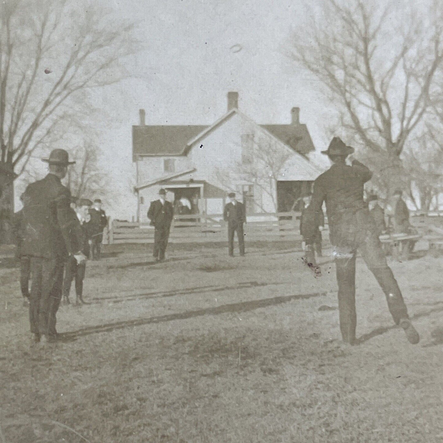 Men Playing A Game Of Horseshoes Stereoview United States Antique c1890 X1808