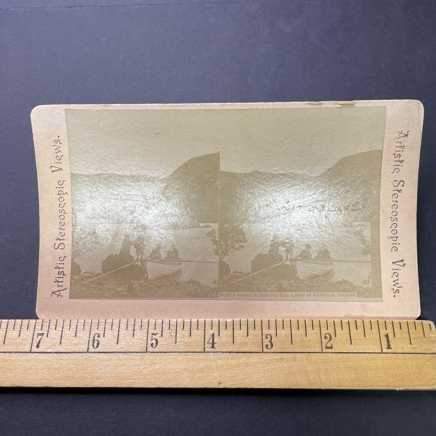 Antique 1860s Devil's Island Muckross Lake Ireland Stereoview Photo Card P2319