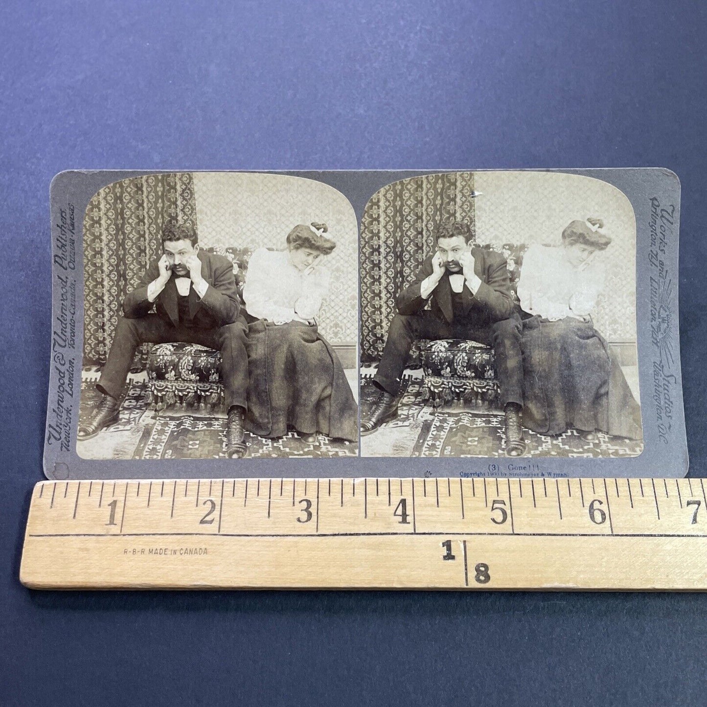 Antique 1900 Man And Woman Look Shocked! Stereoview Photo Card P3557