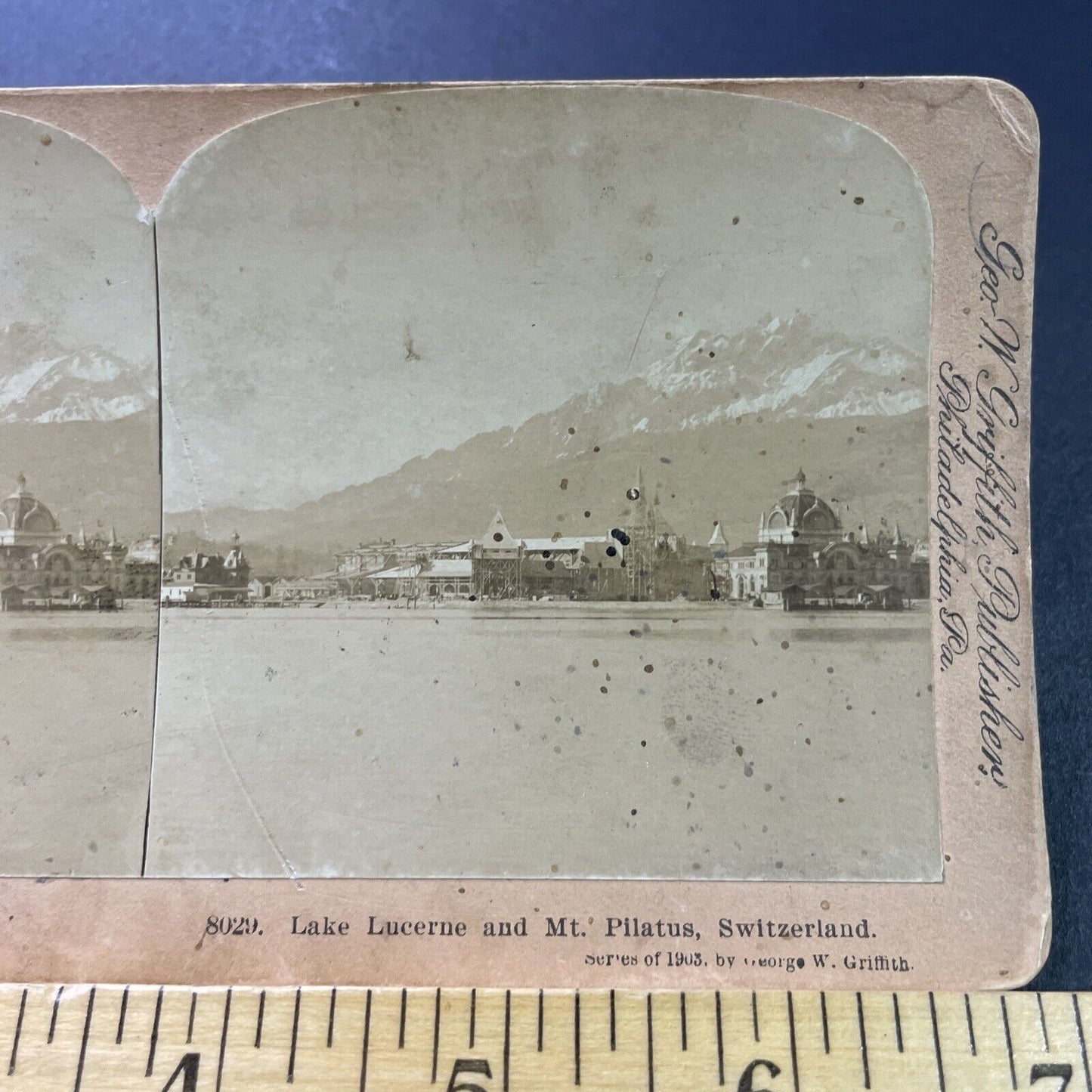 Antique 1903 Lucerne & Lake Lucerne Switzerland Stereoview Photo Card P3926