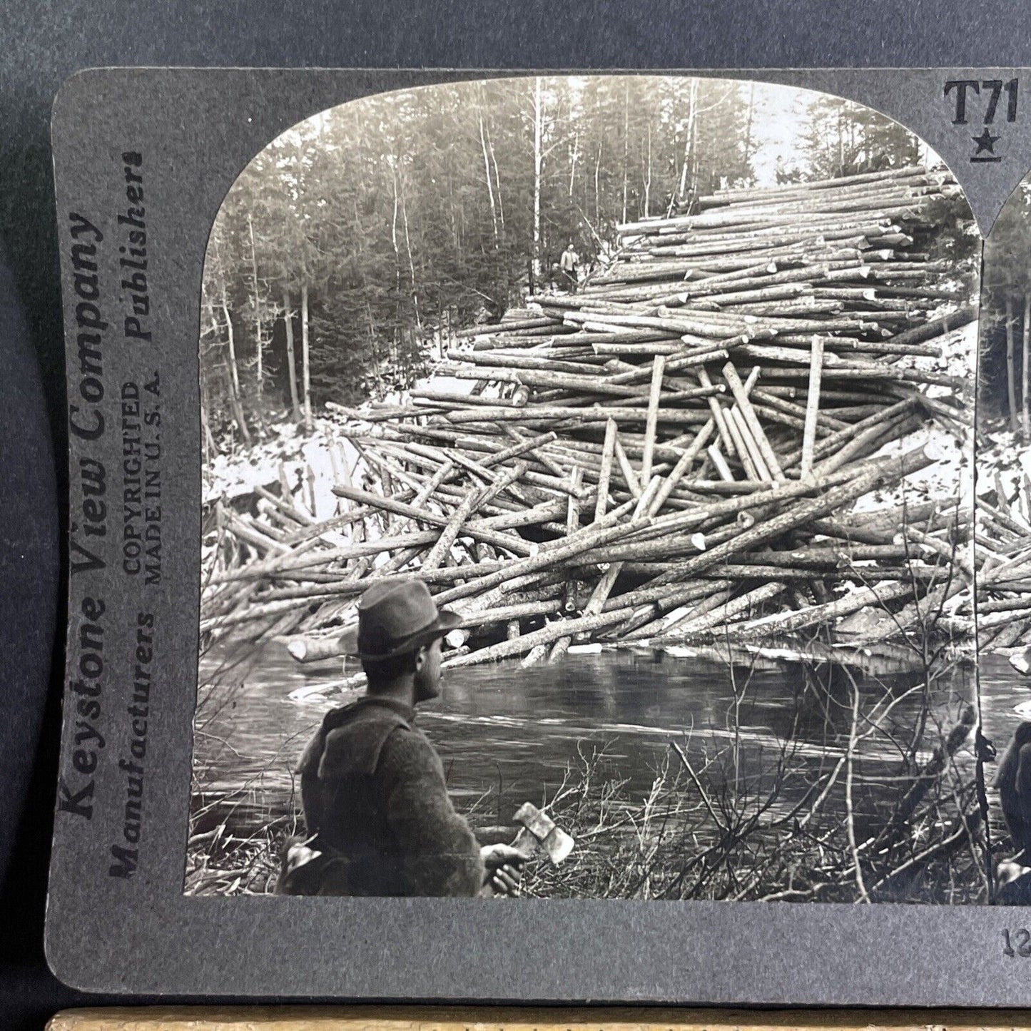 Heavy Tree Logging and Lumberjacks Stereoview Aroostook Maine c1909 Y1170