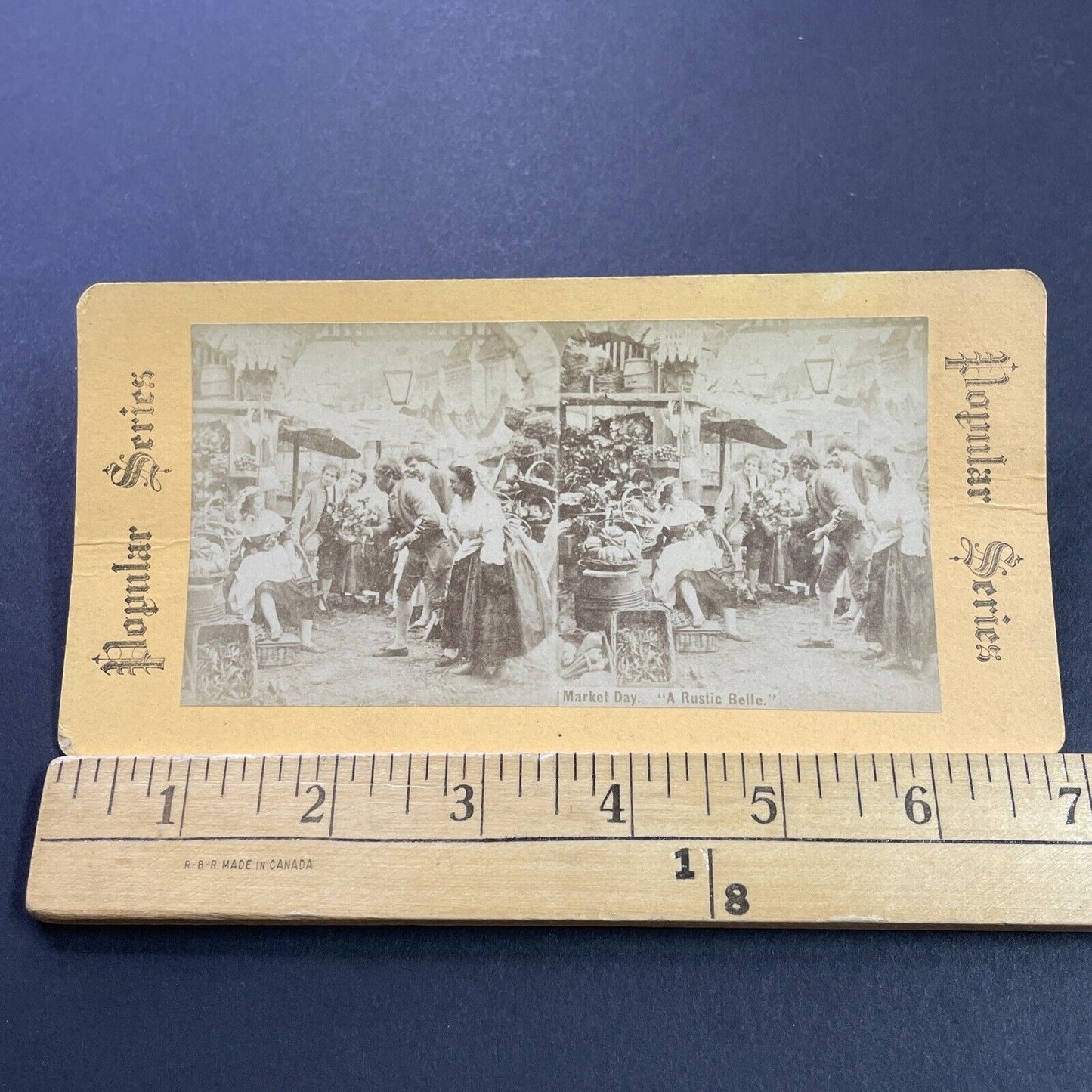 Antique 1870s Men Flirt With Farmer Girl At Market Stereoview Photo Card P4103