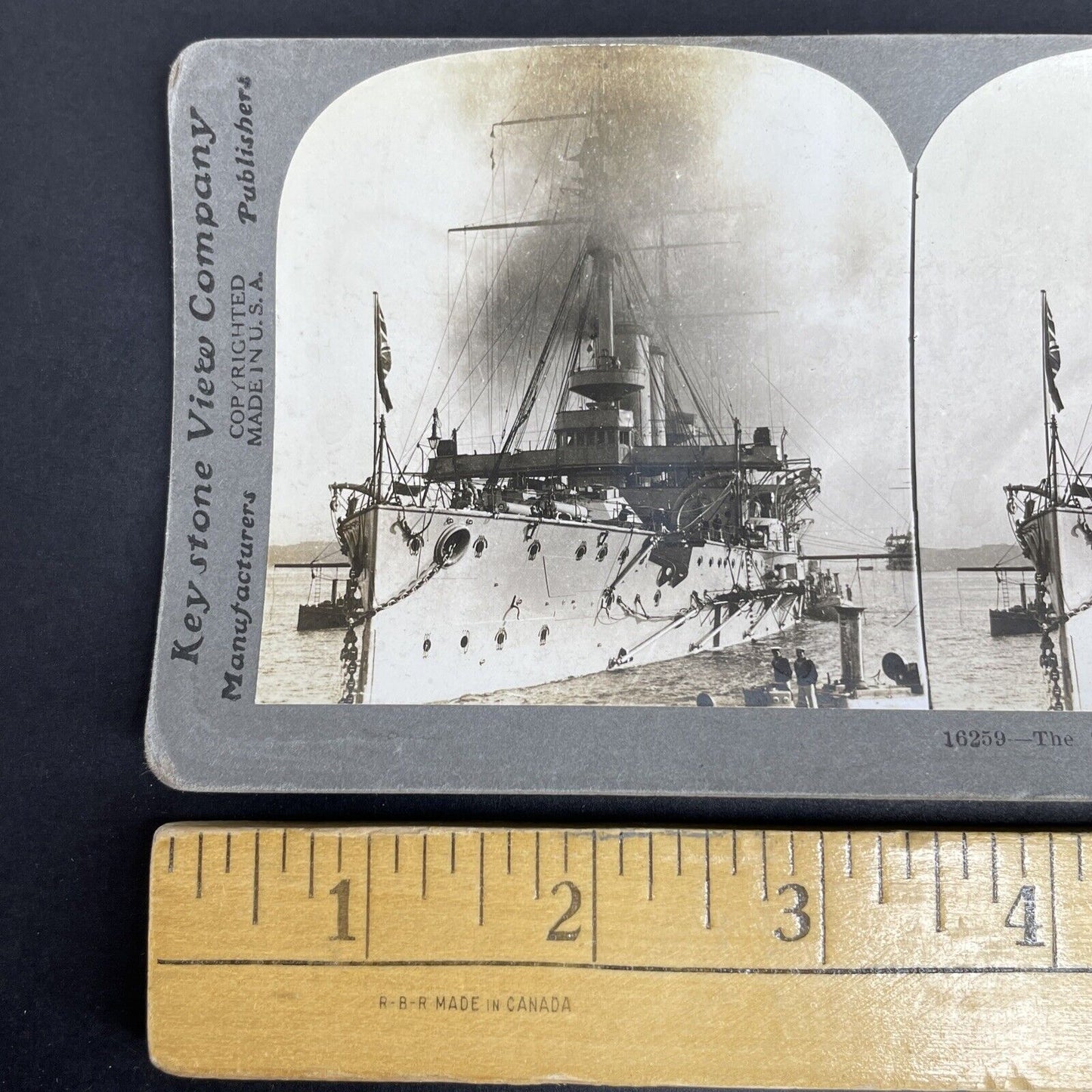 Antique 1915 HMS Indomitable Navy Battle Cruiser Stereoview Photo Card P927