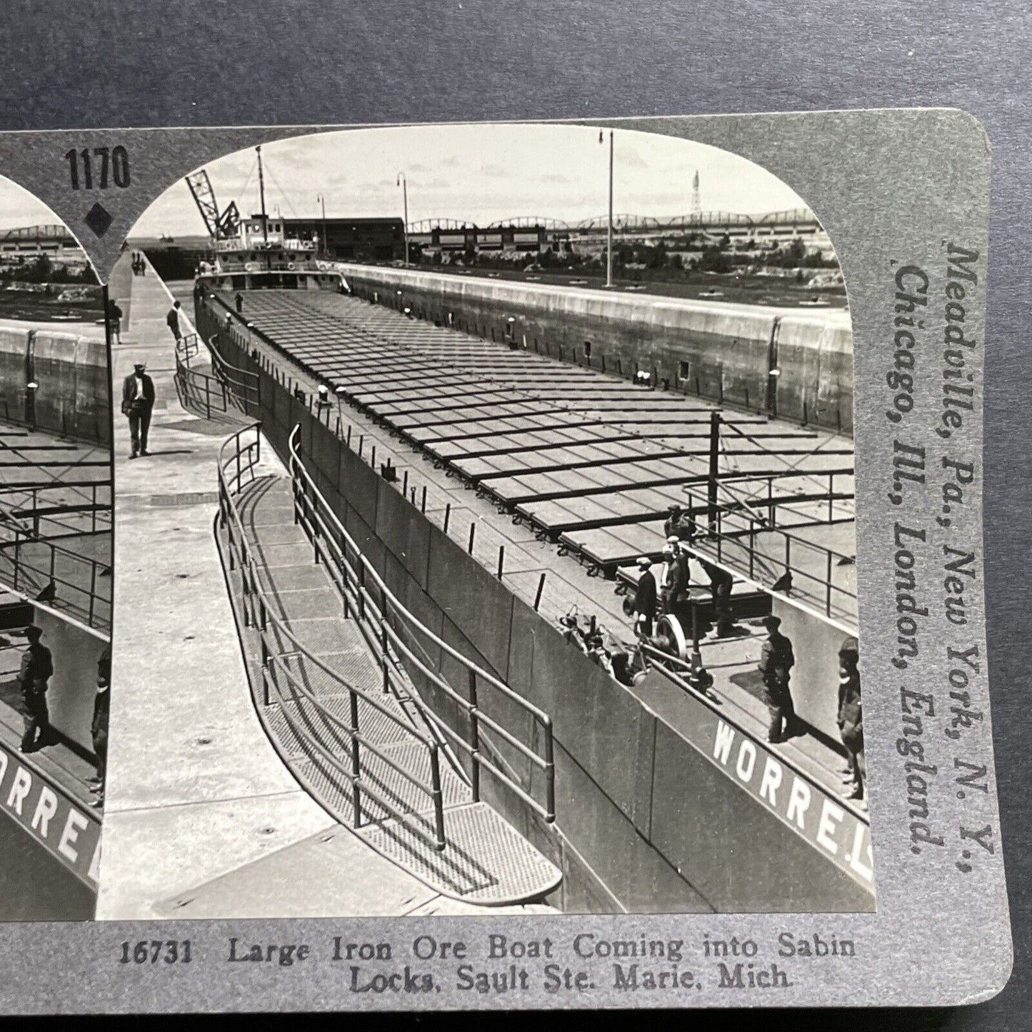 Antique 1934 Worrell Clarkson Great Lakes Cargo Ship Stereoview Photo Card P1311