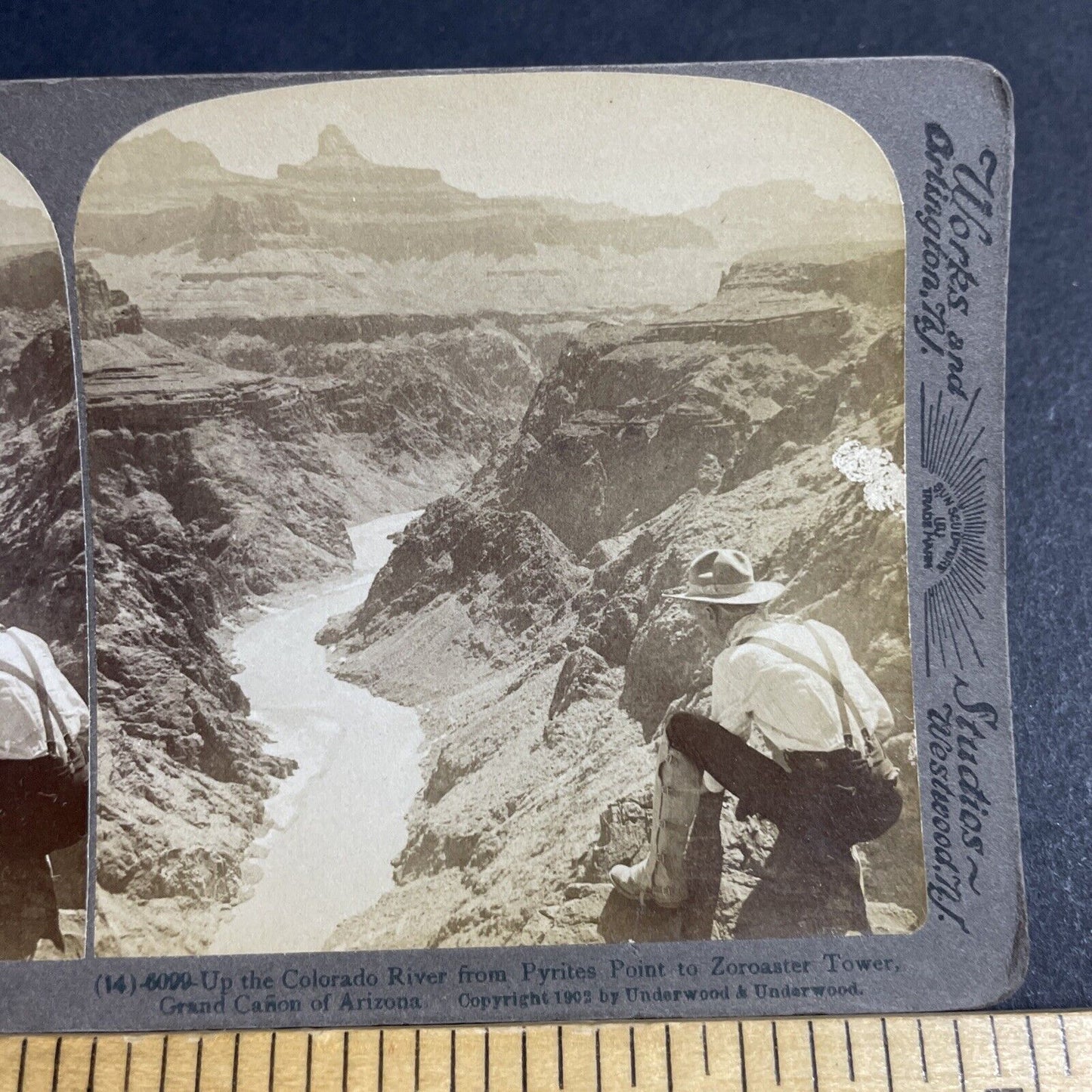 Antique 1902 The Colorado River Grand Canyon Arizona Stereoview Photo Card P4878