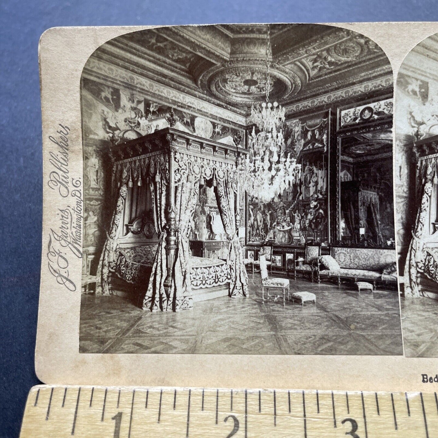 Antique 1894 Fontainebleau Palace Bedroom France Stereoview Photo Card P2383