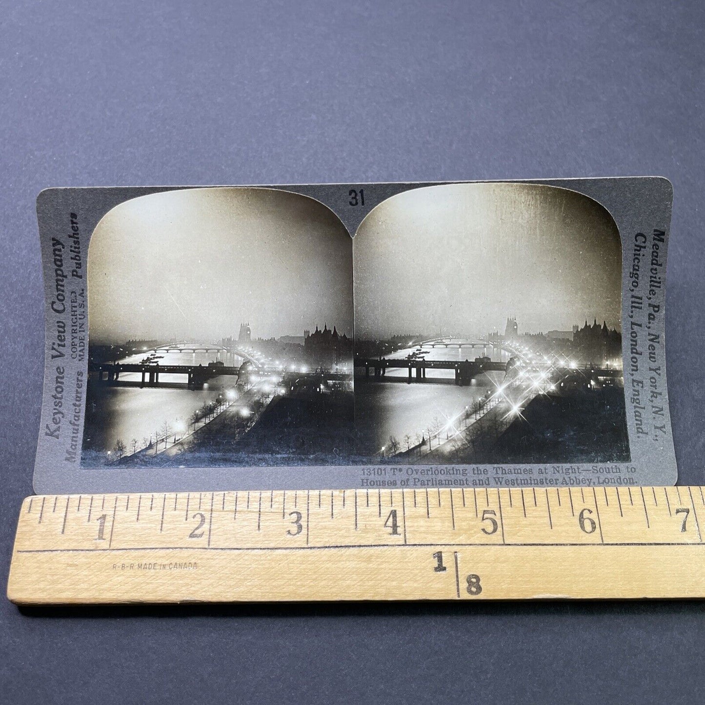 Antique 1910s Thames River At Night London England Stereoview Photo Card P2777