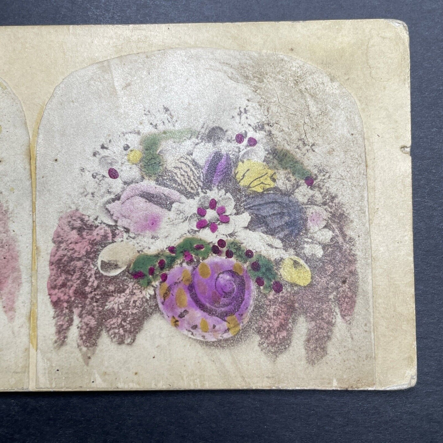 Antique 1860s Basket Of Flowers With Large Conche Stereoview Photo Card P1179