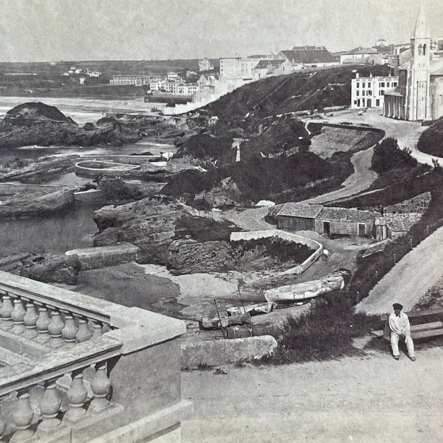 Coastline of Biarritz France Stereoview Jean Andrieu Antique c1870s X3783