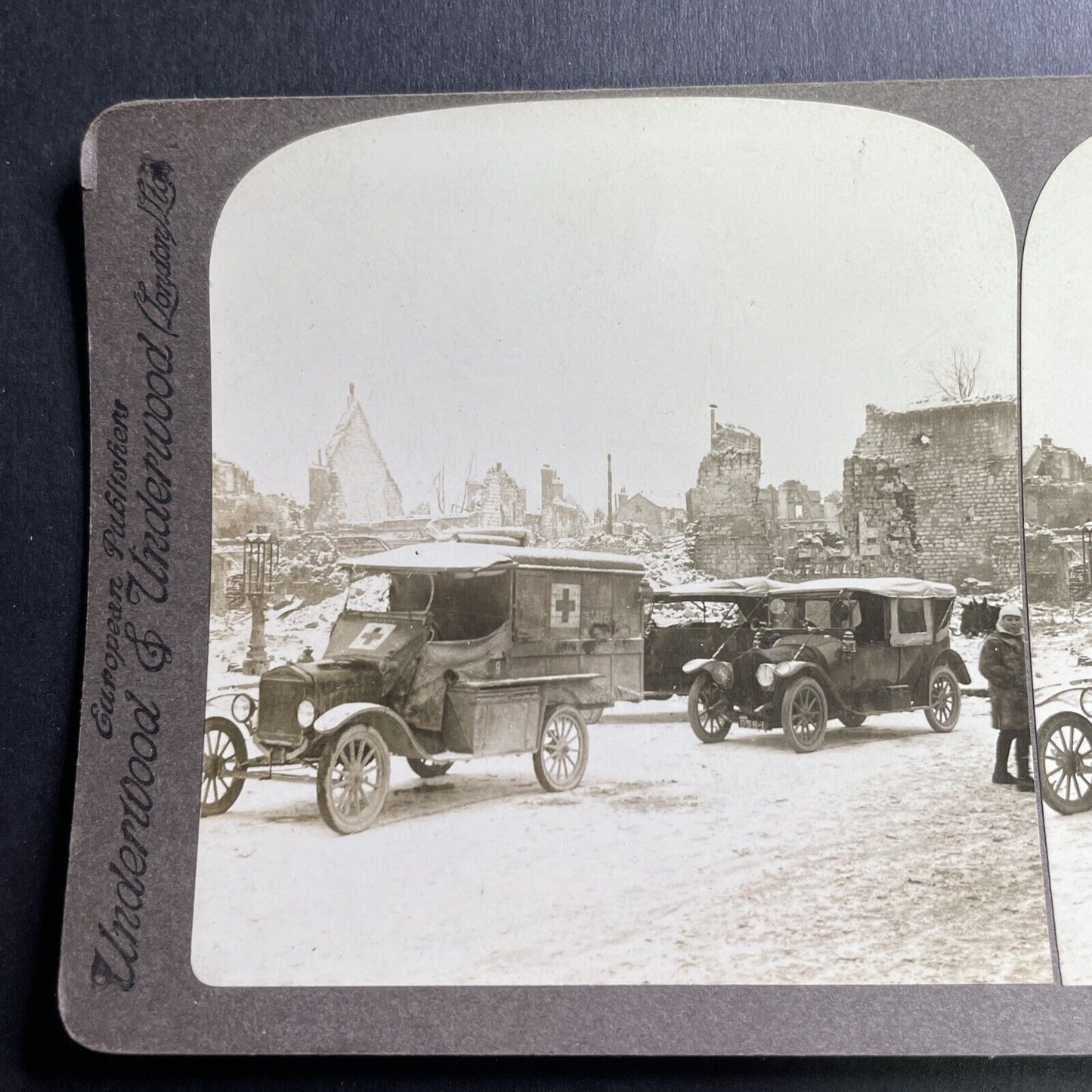 Antique 1917 WW1 Red Cross Rheims France Destroyed Stereoview Photo Card P1594