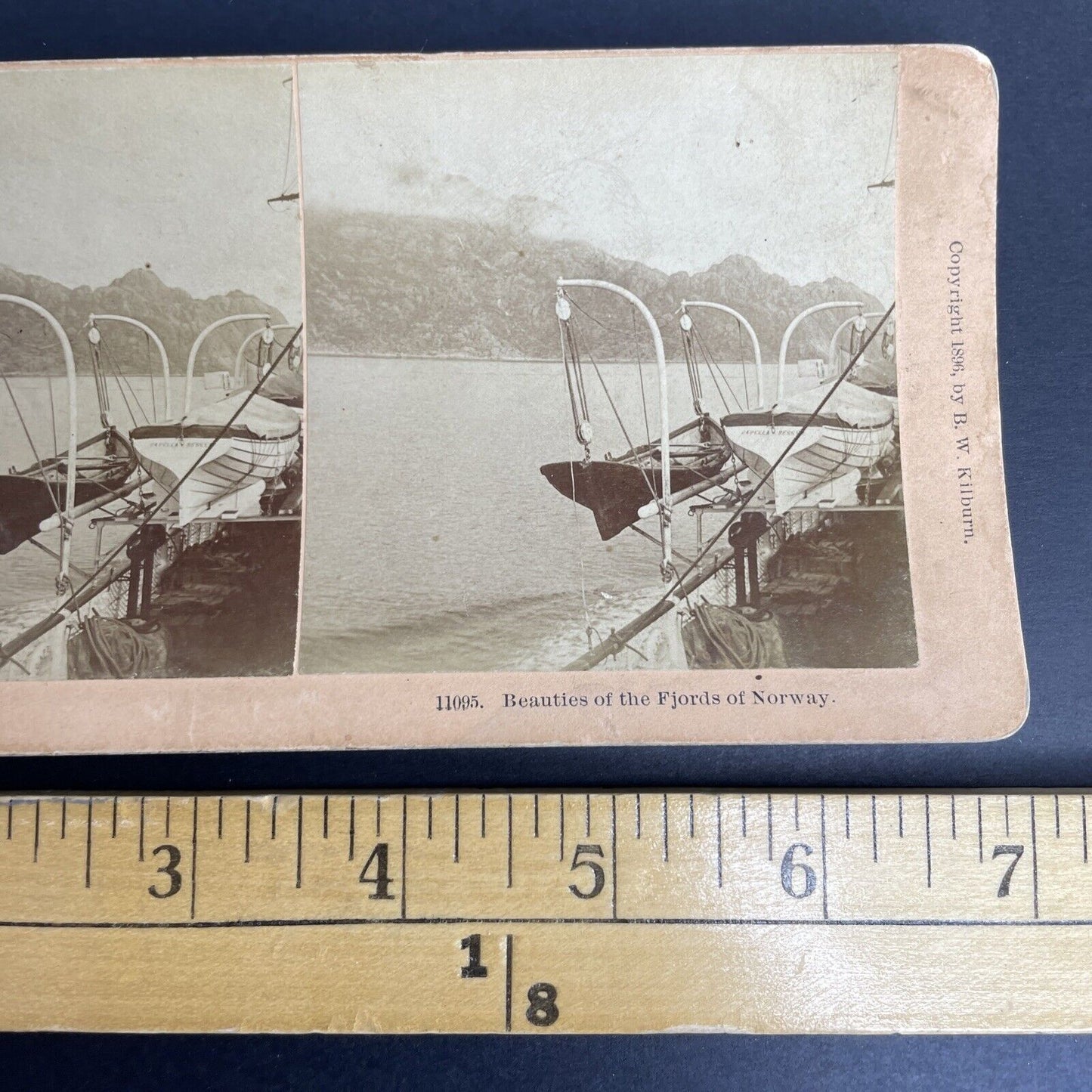 Antique 1896 Boat Launch Norwegian Fjords  Norway Stereoview Photo Card P902