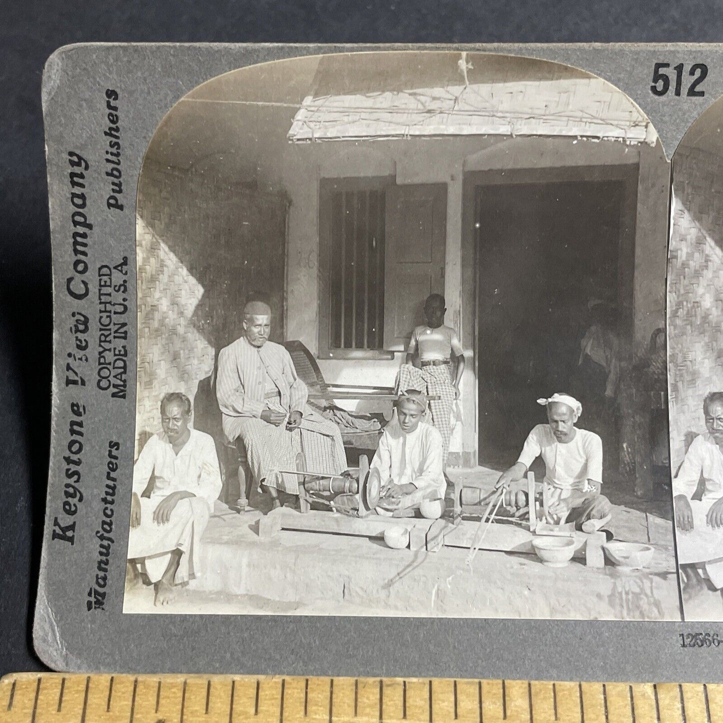 Antique 1910s Gem Grinding Ratnapura Sri Lanka Stereoview Photo Card P4449