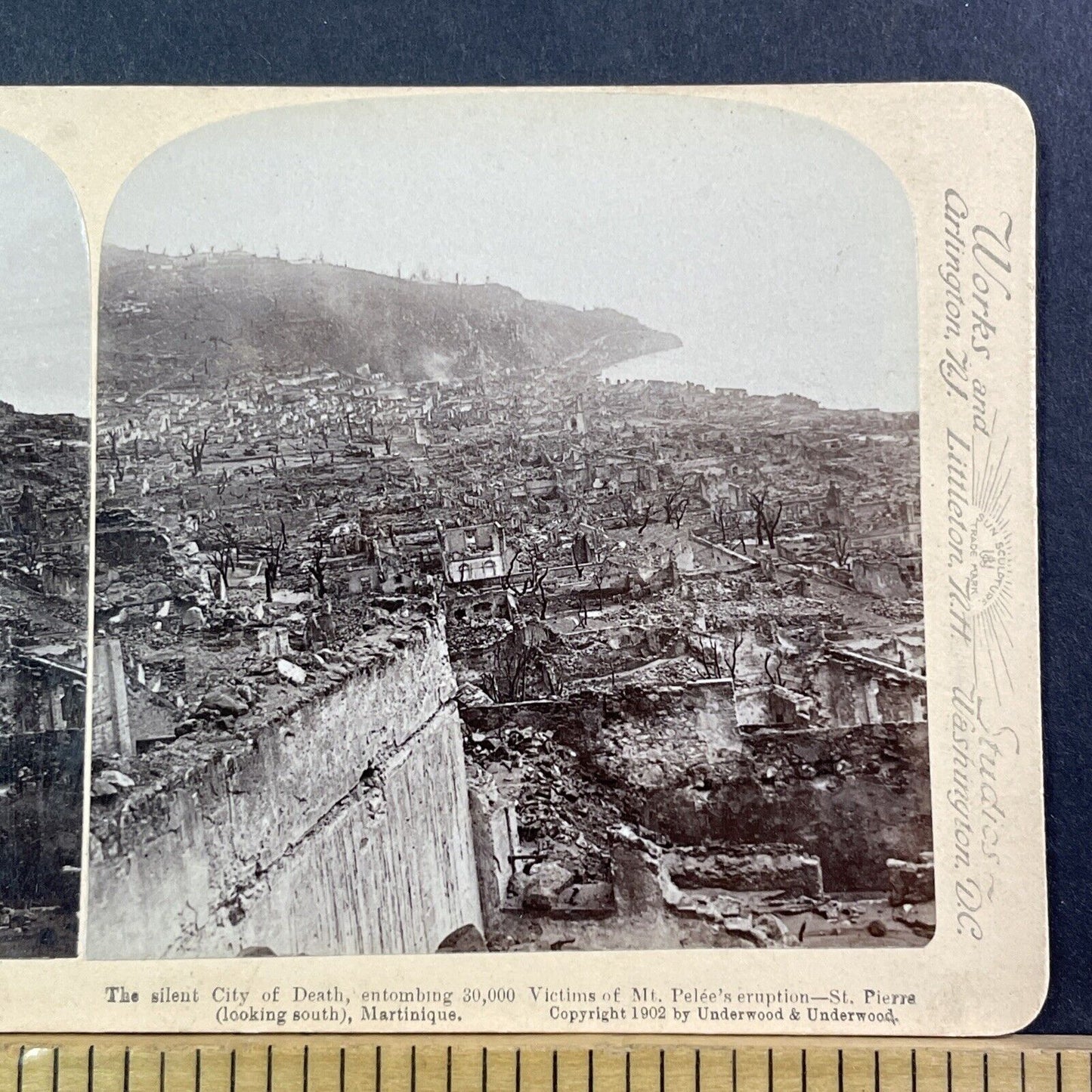 Volcano Disaster Burning City Of Death Stereoview Antique c1902 X1354