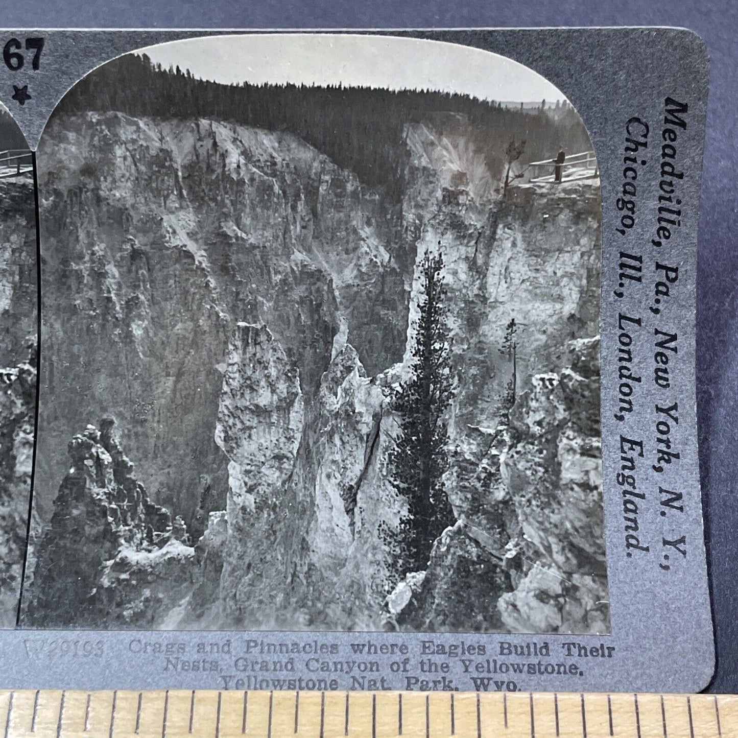 Antique 1910s Grand Canyon Of The Yellowstone WY Stereoview Photo Card V2171