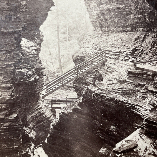 Antique 1860s Watkins Glen Newly Constructed Stairs Stereoview Photo Card V1804