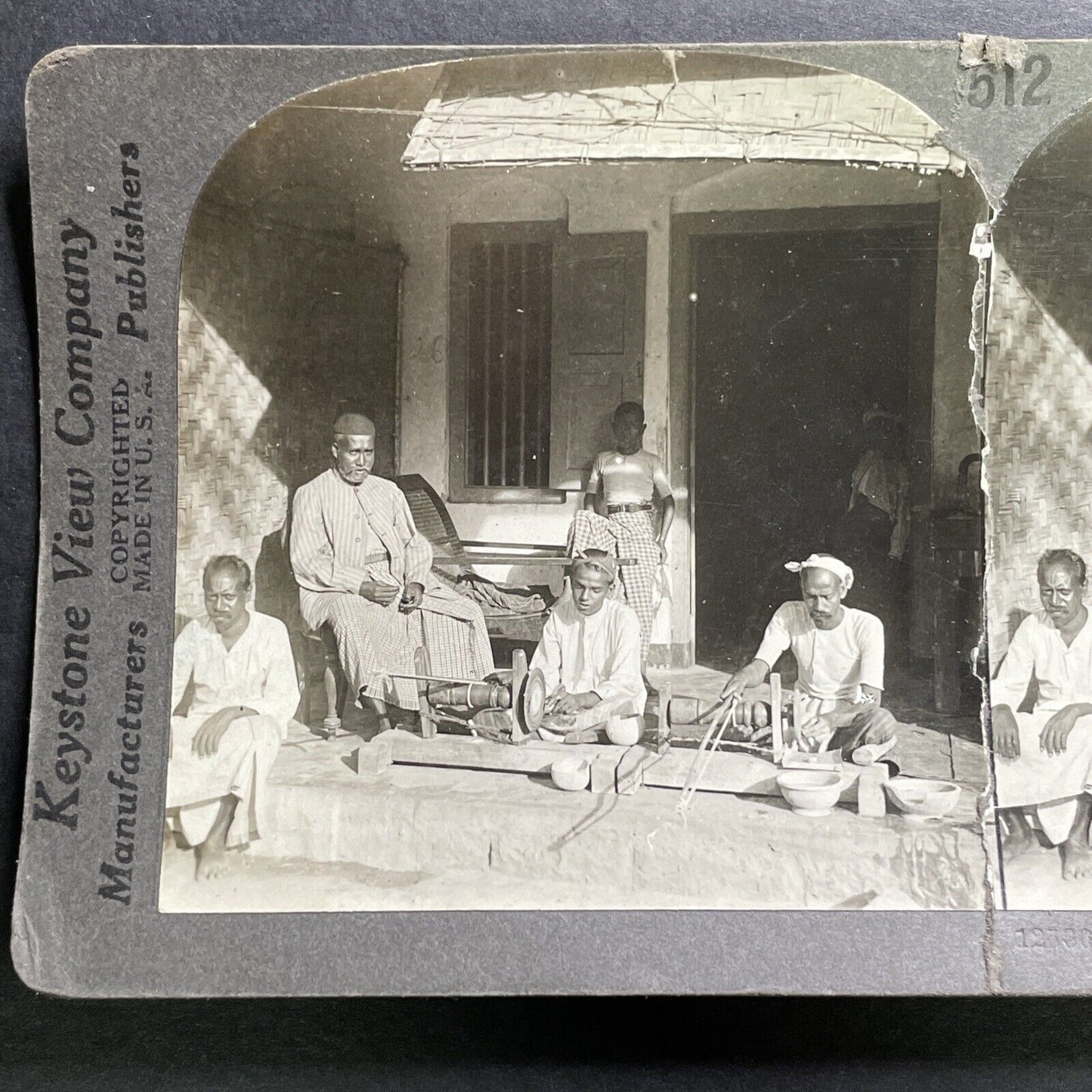 Antique 1918 Diamond Gem Sellers Ratnapura Sri Lanka Stereoview Photo Card P1268