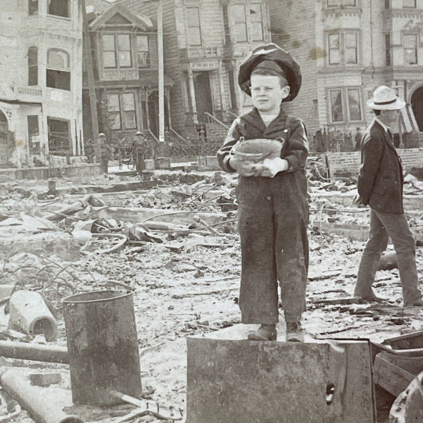 San Francisco Earthquake Houses Disaster Stereoview Photo Card Antique 1906 X802