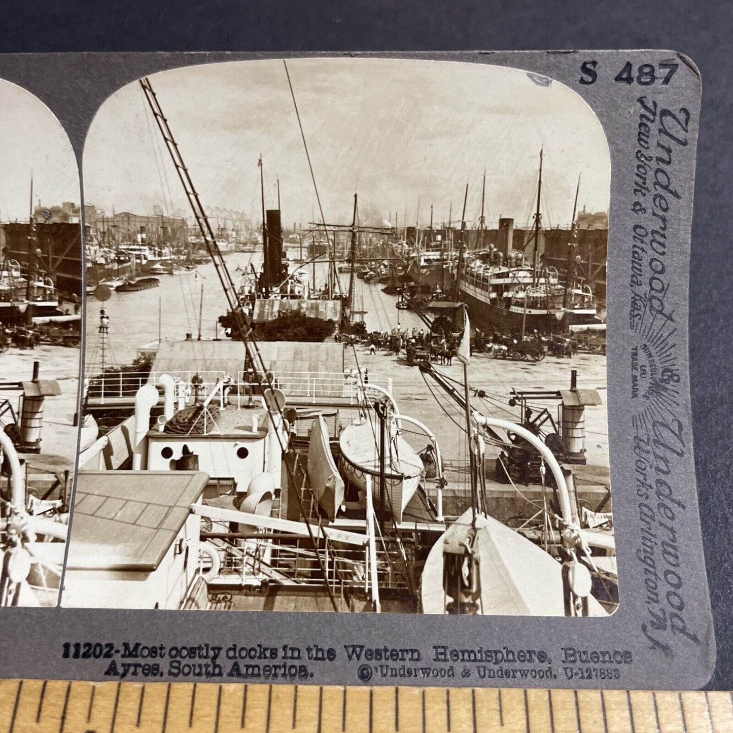 Antique 1906 Shipping Docks Buenos Aires Argentina Stereoview Photo Card P4462