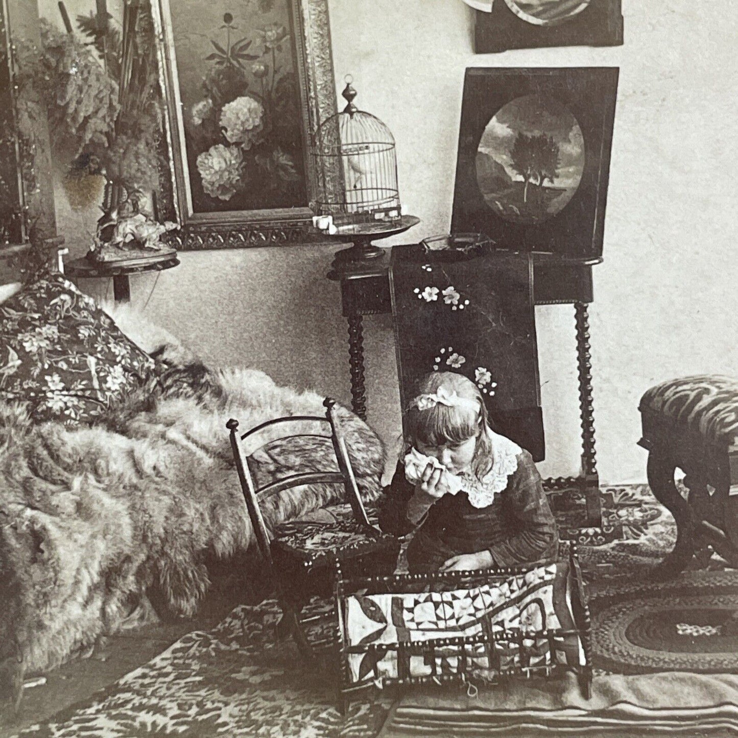 Typical Victorian Parlor Living Room Stereoview BW Kilburn Antique c1884 X4100