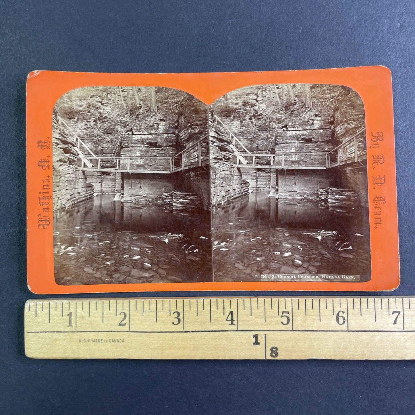Council Chamber Watkins Glen New York Stereoview R.D. Crum Antique c1870 Y1214
