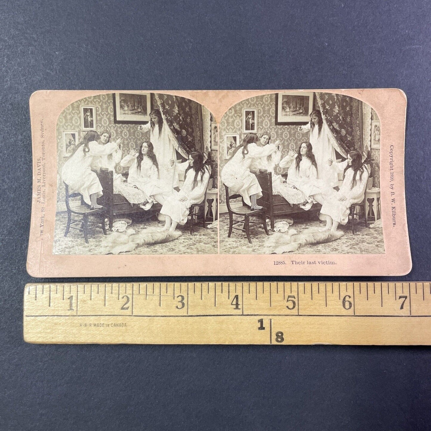 Women in Nightgowns Catch a Rat Stereoview James M. Davis Antique c1899 Y1798