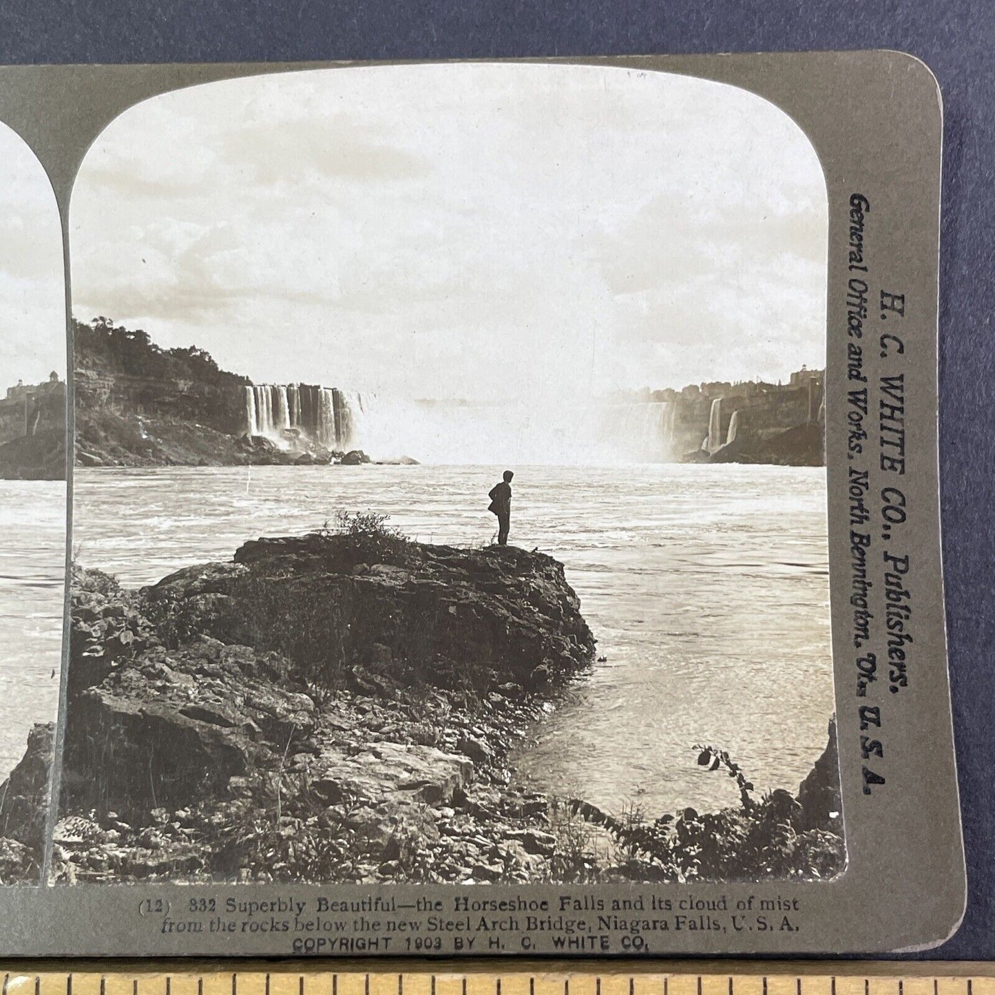 Niagara Falls from Base of the River Stereoview H.C. White Antique c1903 Y2851