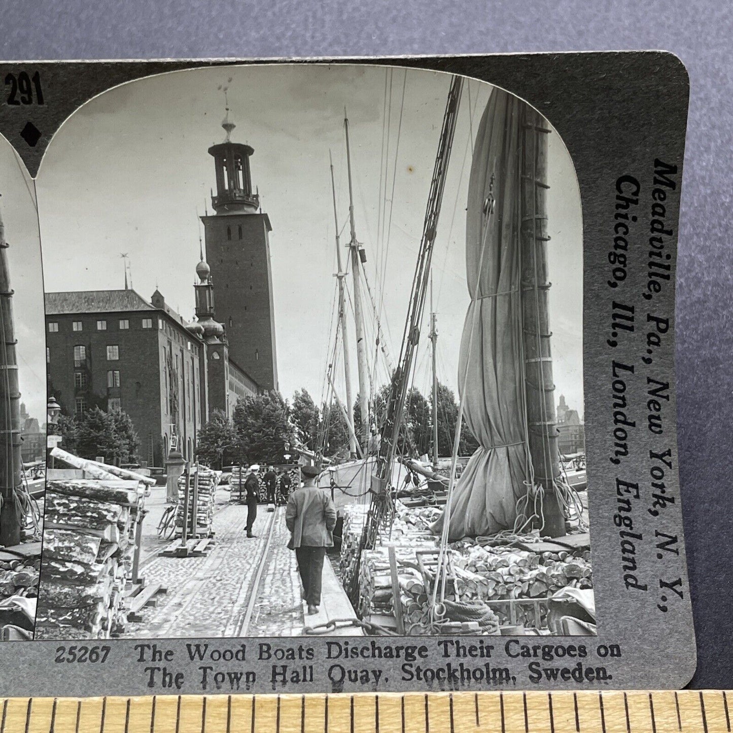 Antique 1920s Logging Boats In Stockholm Sweden Stereoview Photo Card V3010