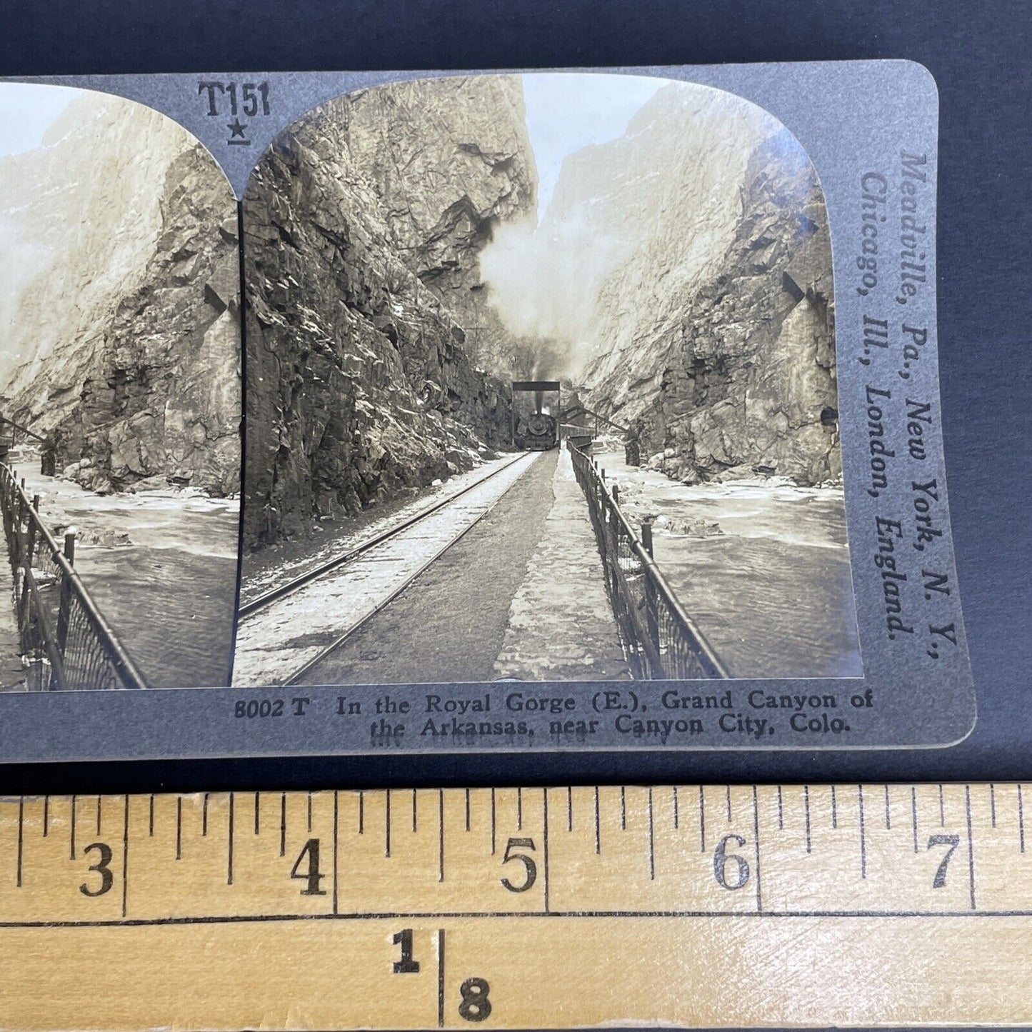 Antique 1905 Train Rail Pass Canyon City Colorado Stereoview Photo Card P905