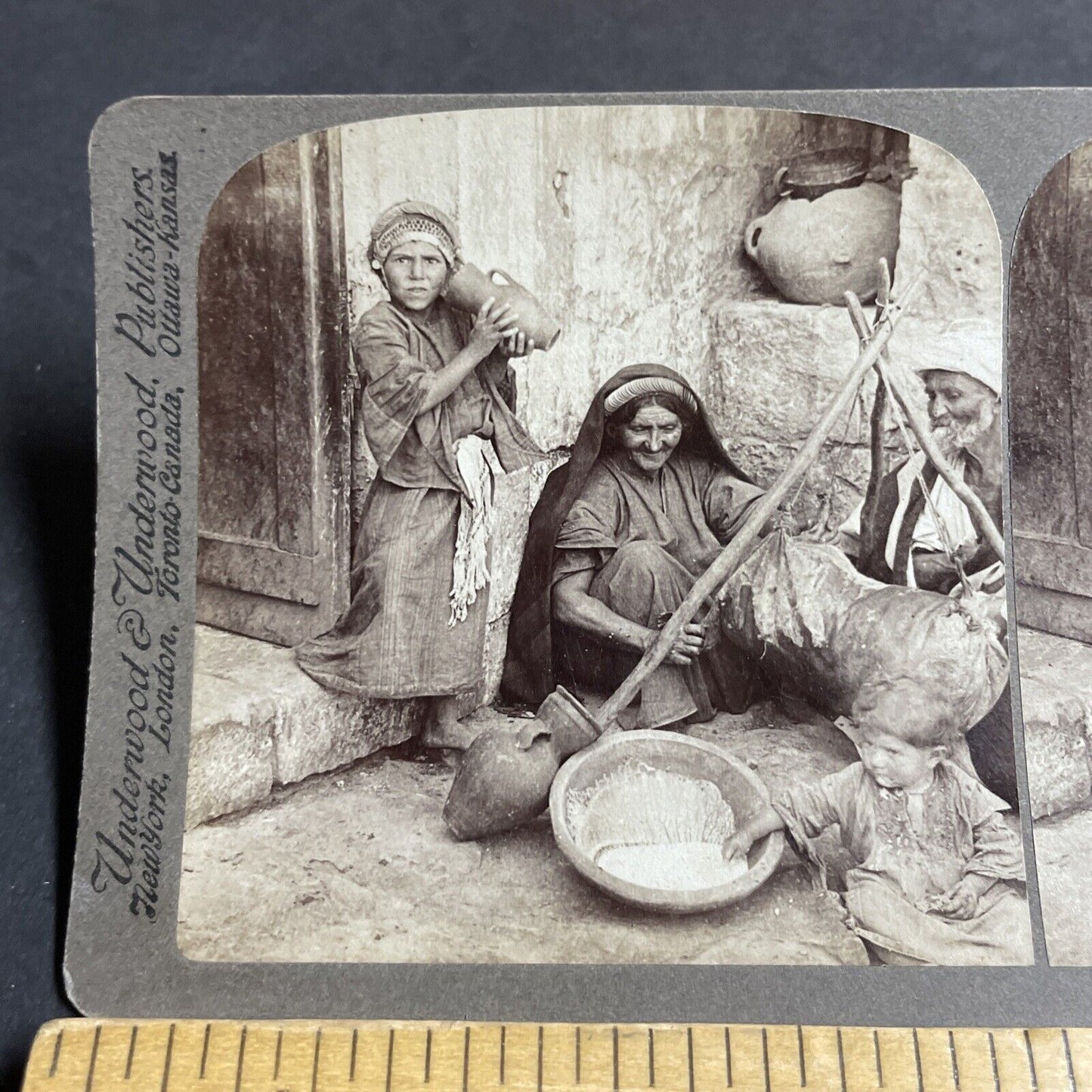 Antique 1901 Old Couple Makes Butter In Israel Stereoview Photo Card P4406