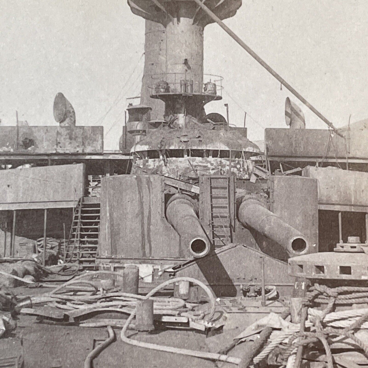 Russian Battleship Peresvet Stereoview Sunk In Dalian China Antique c1905 X2812