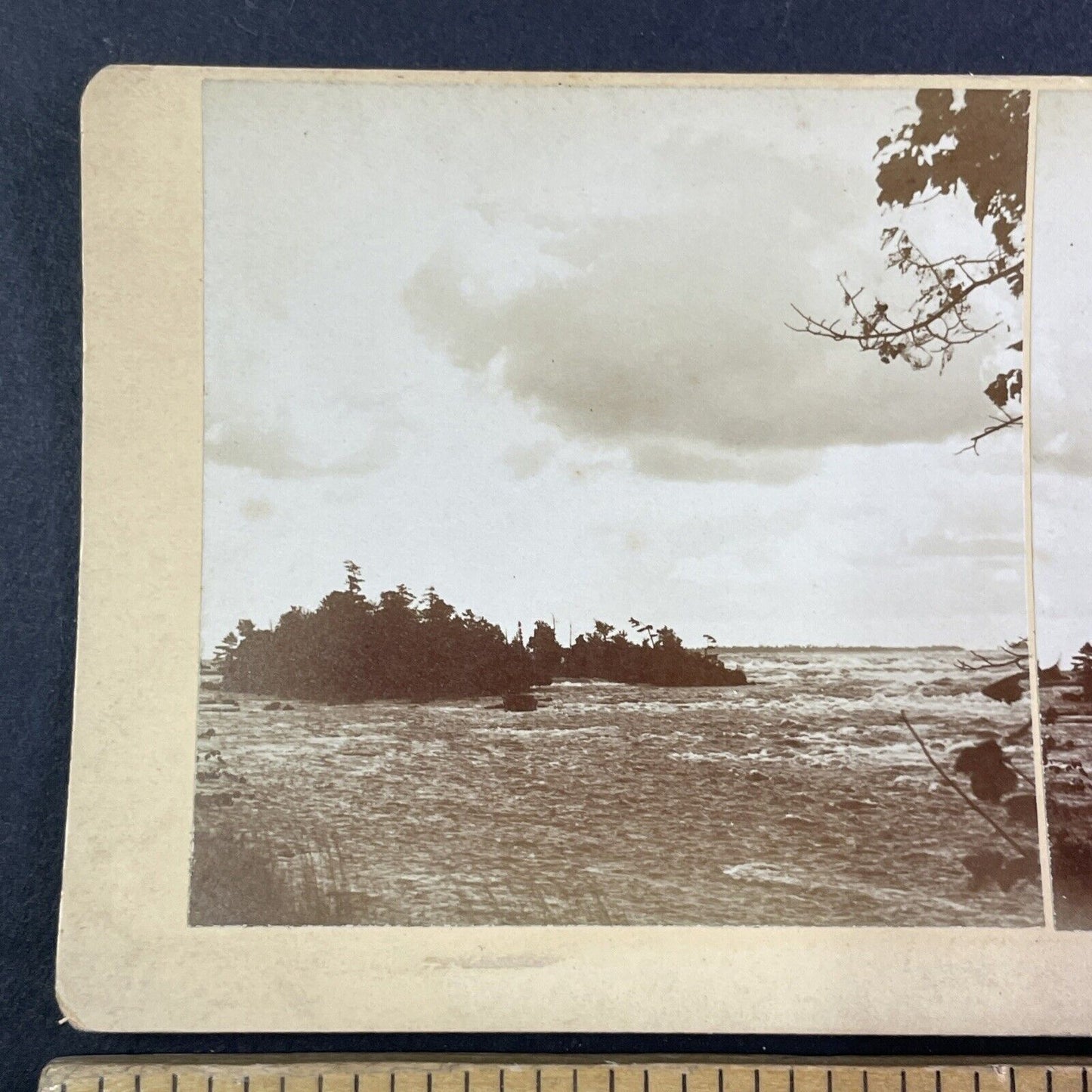 Where the Barge Boat got Stuck Stereoview Upper Niagara Falls c1880 Y2135