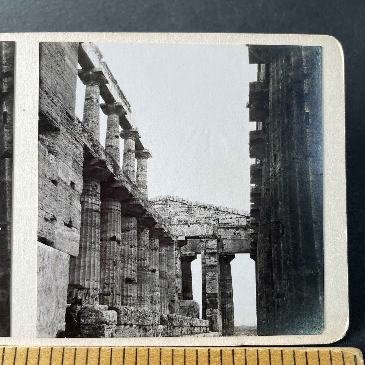 Antique 1925 Temple Of Neptune Naples Italy OOAK Stereoview Photo Card P3258