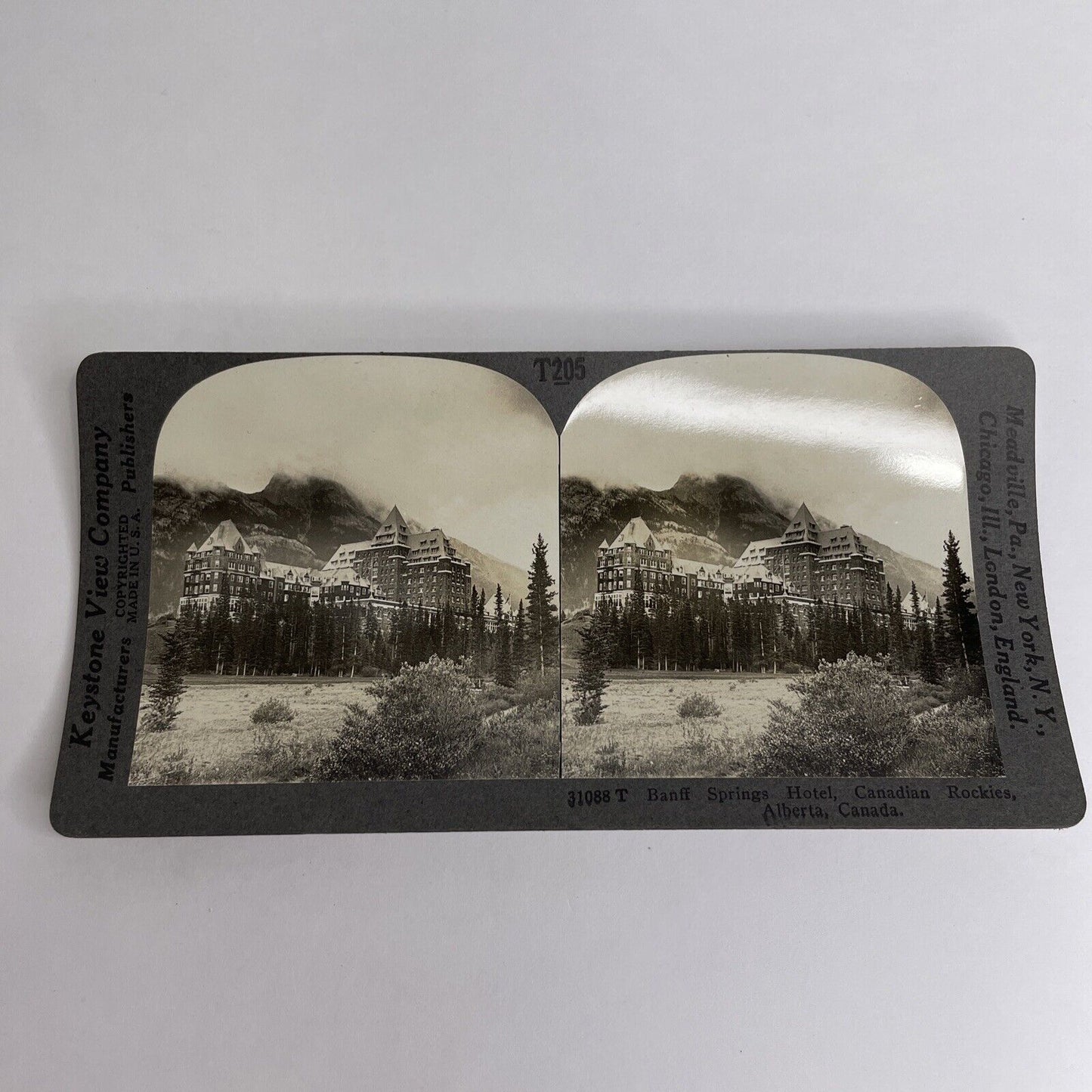 Antique 1917 Banff Springs Hotel Alberta Rockies Canada Stereoview Photo PC615