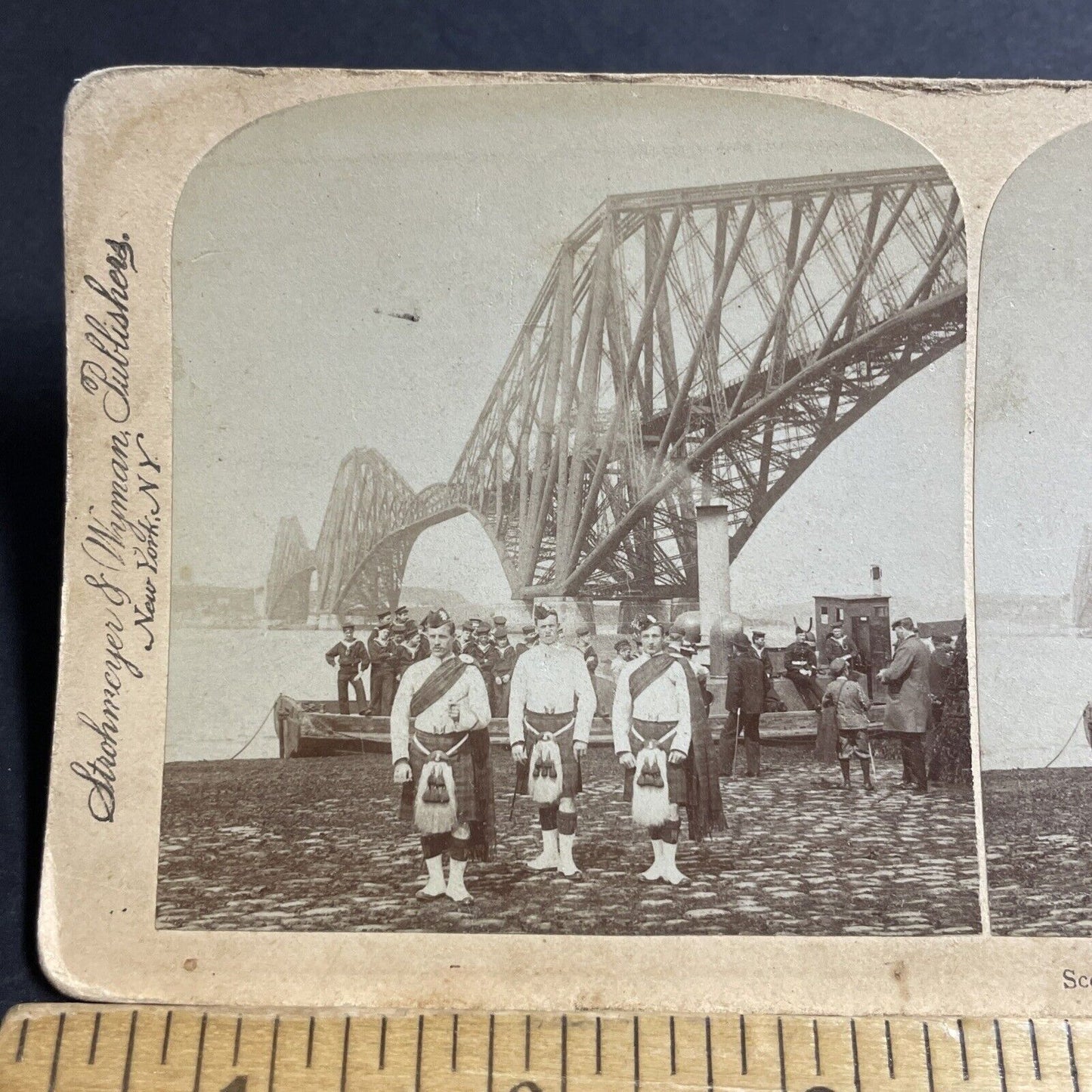 Antique 1896 Scottish Highlanders & Navy Sailors Stereoview Photo Card P5580